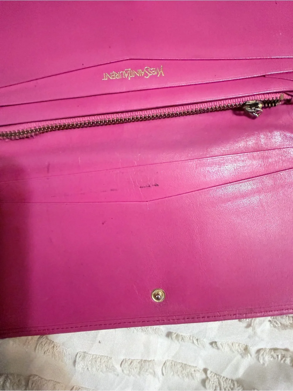Saint Laurent Fuchsia Embossed Leather Zip Continental Wallet